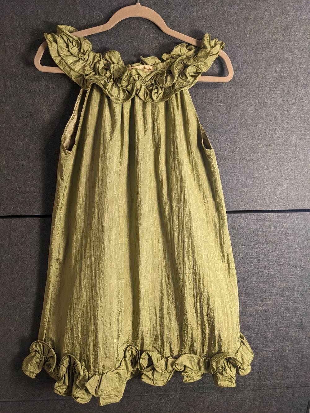 Pretty Angel Olive Ruffle-Neck Mini Dress